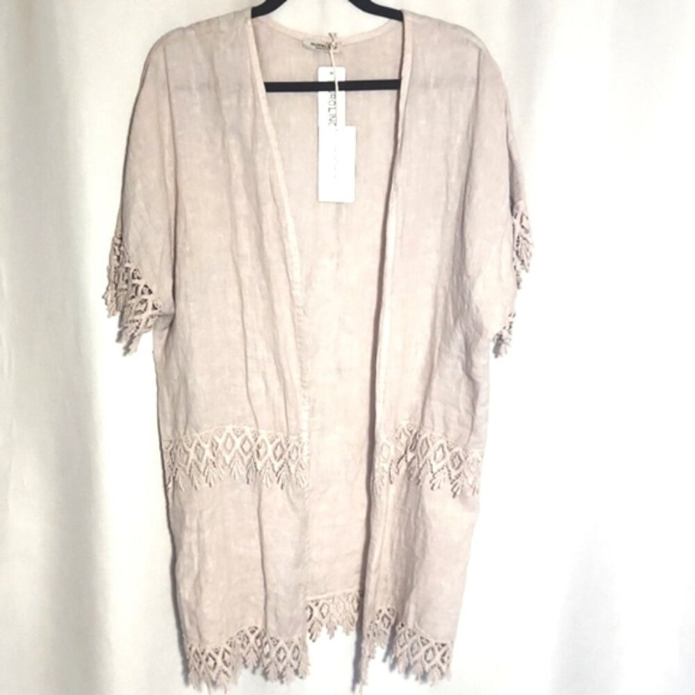 Valentina Naldi Italian Pure Linen Open Front Kimono Cardigan OS